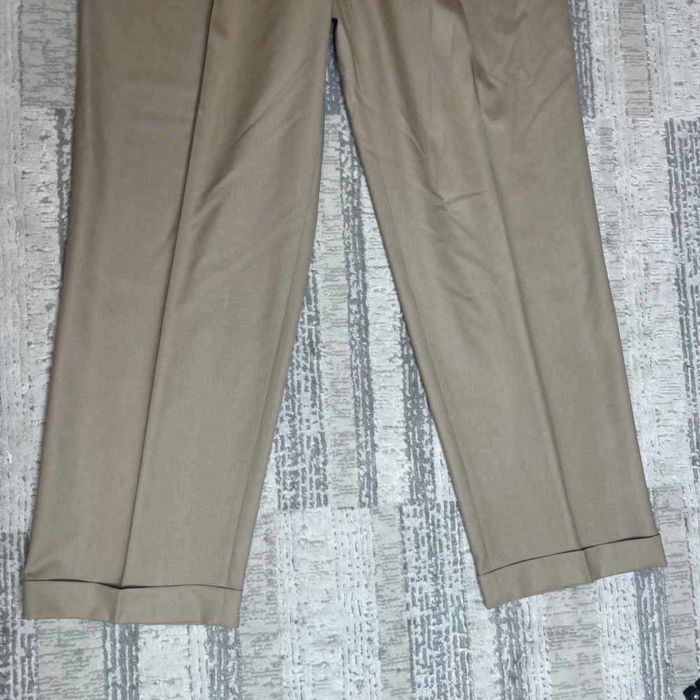 Lauren Ralph Lauren Mens 42x32 Wool Pleated Cuffed Dress Pants Tan Total Comfort